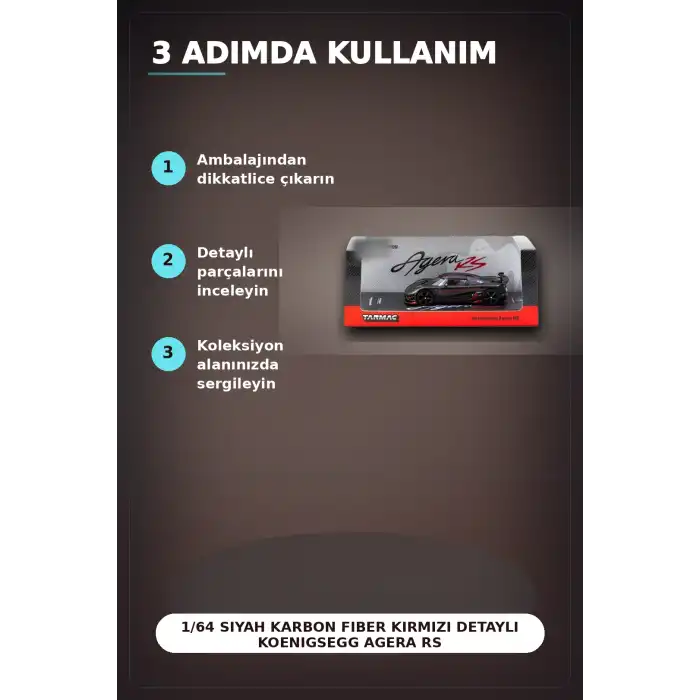 1/64 Siyah Karbon Fiber Kırmızı Detaylı Koenigsegg Agera RS Diecast Model Araba BX-313337