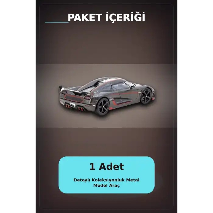 1/64 Siyah Karbon Fiber Kırmızı Detaylı Koenigsegg Agera RS Diecast Model Araba BX-313337