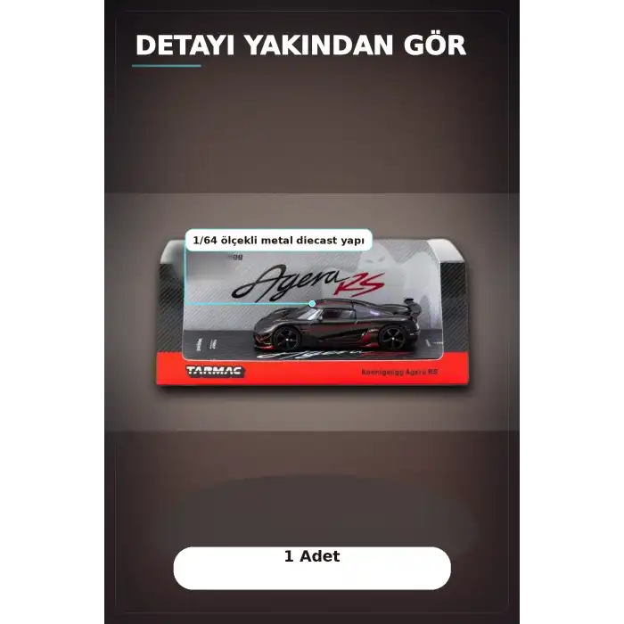 1/64 Siyah Karbon Fiber Kırmızı Detaylı Koenigsegg Agera RS Diecast Model Araba BX-313337