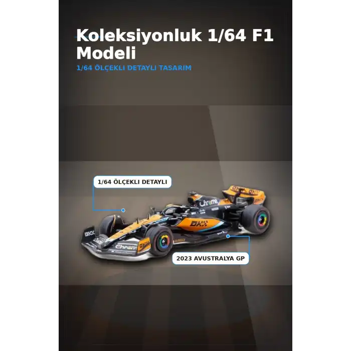 Oscar Piastri 1/64 McLaren MCL60 Diecast Model Araba - 2023 Avustralya GP, Koleksiyonluk BX-313342