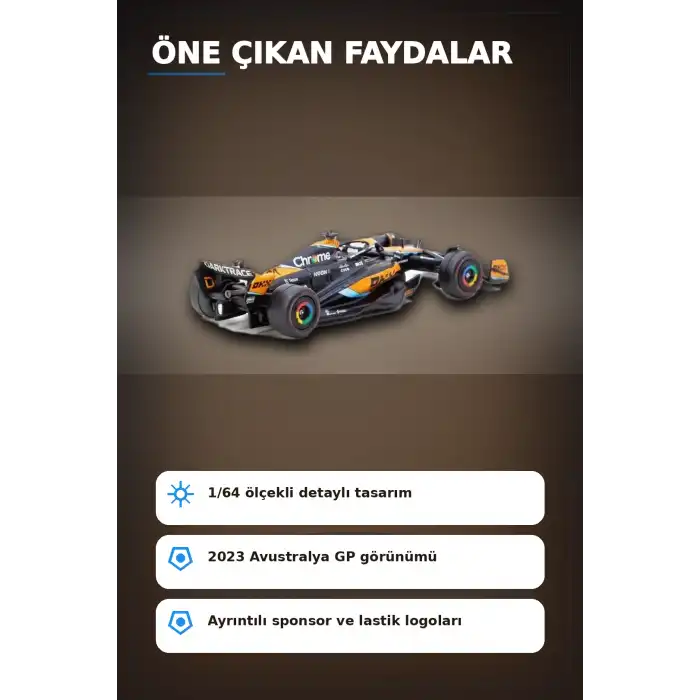 Oscar Piastri 1/64 McLaren MCL60 Diecast Model Araba - 2023 Avustralya GP, Koleksiyonluk BX-313342