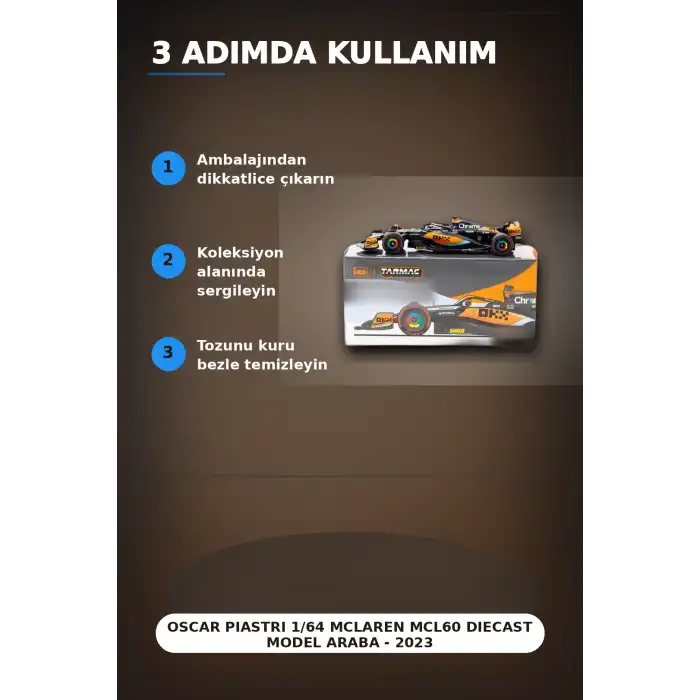 Oscar Piastri 1/64 McLaren MCL60 Diecast Model Araba - 2023 Avustralya GP, Koleksiyonluk BX-313342