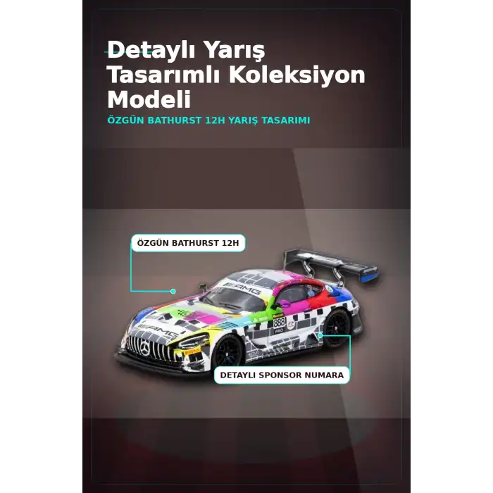 1/64 Diecast Mercedes-AMG GT3 Yarış Arabası - 2025 Bathurst 12h GruppeM Racing 3 Pilot BX-313343