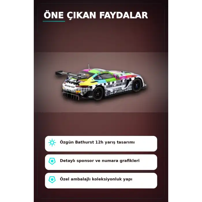 1/64 Diecast Mercedes-AMG GT3 Yarış Arabası - 2025 Bathurst 12h GruppeM Racing 3 Pilot BX-313343