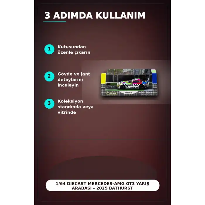 1/64 Diecast Mercedes-AMG GT3 Yarış Arabası - 2025 Bathurst 12h GruppeM Racing 3 Pilot BX-313343