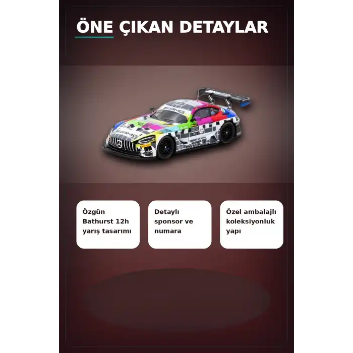 1/64 Diecast Mercedes-AMG GT3 Yarış Arabası - 2025 Bathurst 12h GruppeM Racing 3 Pilot BX-313343