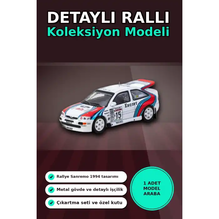 1/64 Metal Ford Escort RS Cosworth WRC 1994 Sanremo Maketi - Koleksiyonluk Model BX-313345