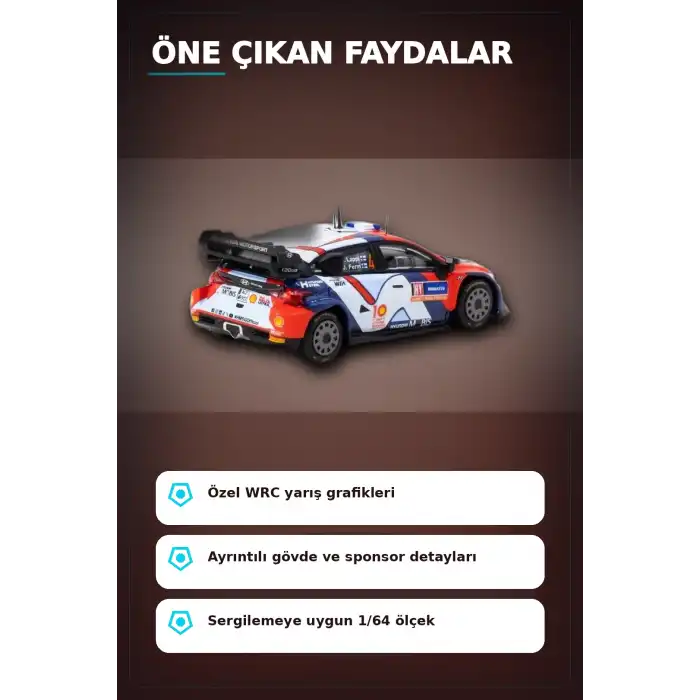 1/64 Hyundai I20 N Rally1 Hibrit 2024 Isvec Birincisi Model Araba, Koleksiyon Hediyesi BX-313347