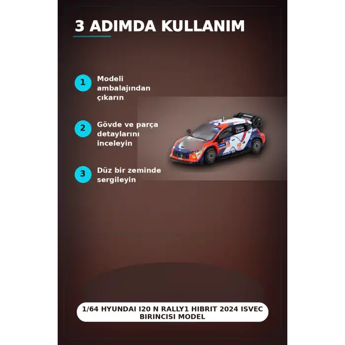 1/64 Hyundai I20 N Rally1 Hibrit 2024 Isvec Birincisi Model Araba, Koleksiyon Hediyesi BX-313347