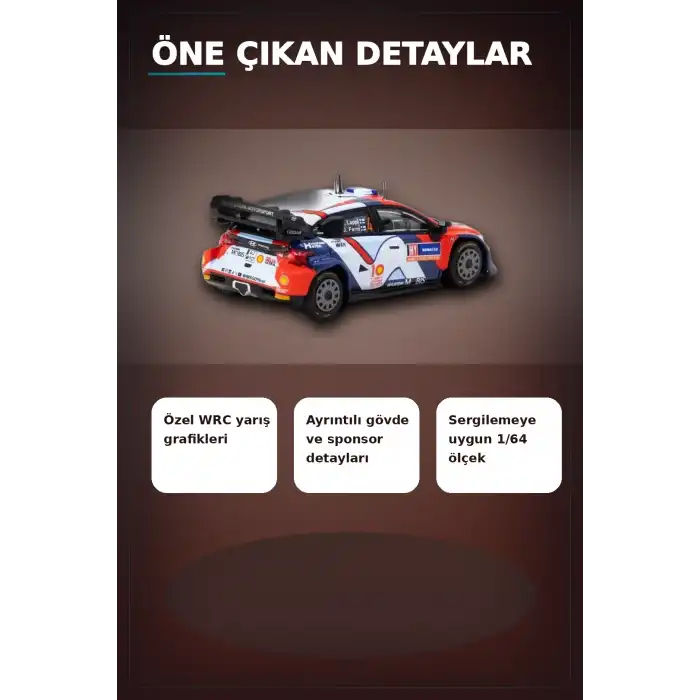 1/64 Hyundai I20 N Rally1 Hibrit 2024 Isvec Birincisi Model Araba, Koleksiyon Hediyesi BX-313347