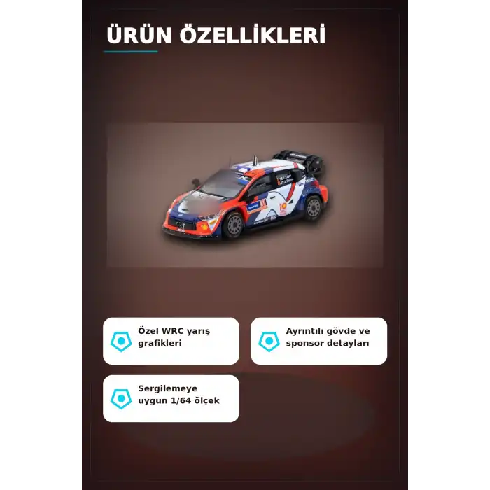1/64 Hyundai I20 N Rally1 Hibrit 2024 Isvec Birincisi Model Araba, Koleksiyon Hediyesi BX-313347
