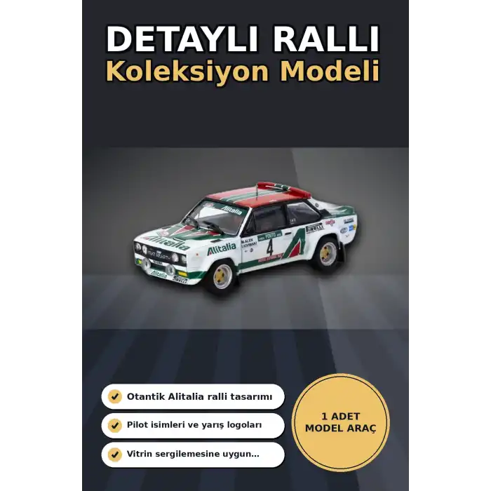 1978 Portekiz Rallisi Galibi 1/64 Fiat 131 Abarth Diecast Model Araba Koleksiyonluk BX-313350