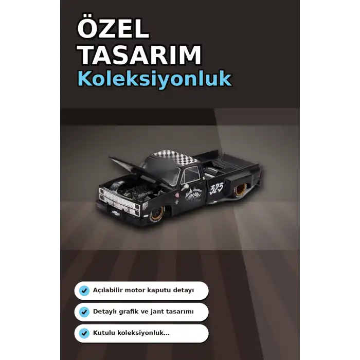 Hot Rod Tasarımlı 1/64 Chevrolet Silverado Dually Diecast Model Araba - Tekli Kutu BX-313351