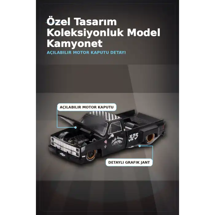 Hot Rod Tasarımlı 1/64 Chevrolet Silverado Dually Diecast Model Araba - Tekli Kutu BX-313351