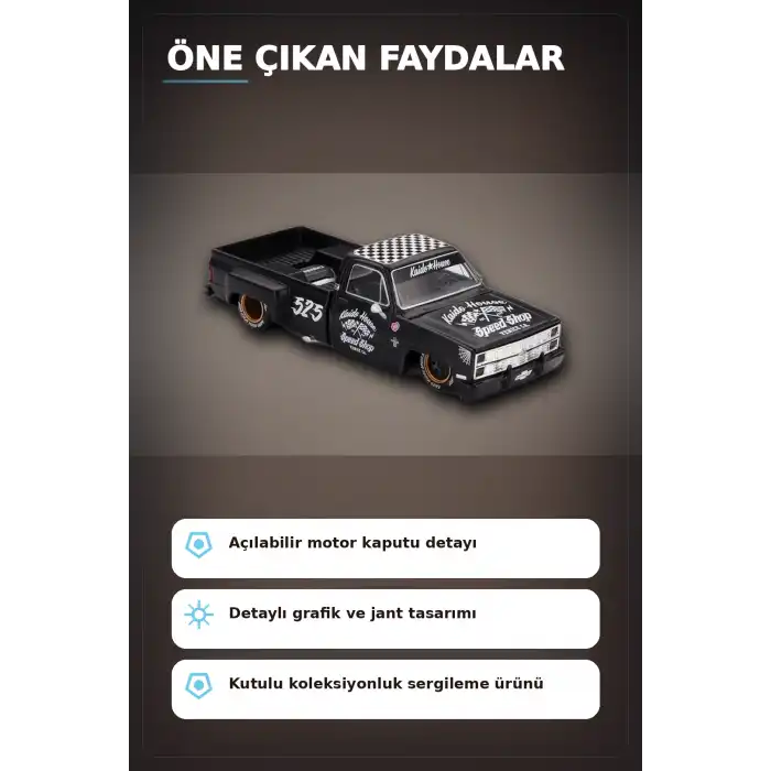 Hot Rod Tasarımlı 1/64 Chevrolet Silverado Dually Diecast Model Araba - Tekli Kutu BX-313351