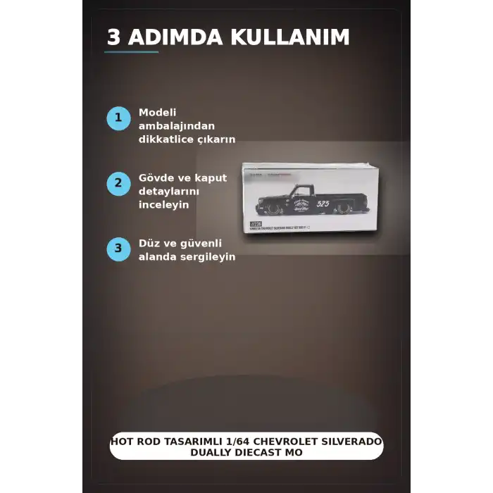 Hot Rod Tasarımlı 1/64 Chevrolet Silverado Dually Diecast Model Araba - Tekli Kutu BX-313351