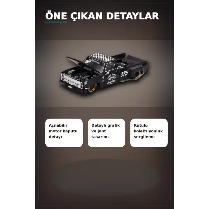 Hot Rod Tasarımlı 1/64 Chevrolet Silverado Dually Diecast Model Araba - Tekli Kutu BX-313351