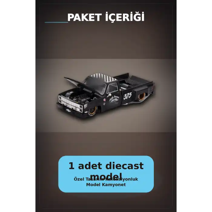 Hot Rod Tasarımlı 1/64 Chevrolet Silverado Dually Diecast Model Araba - Tekli Kutu BX-313351