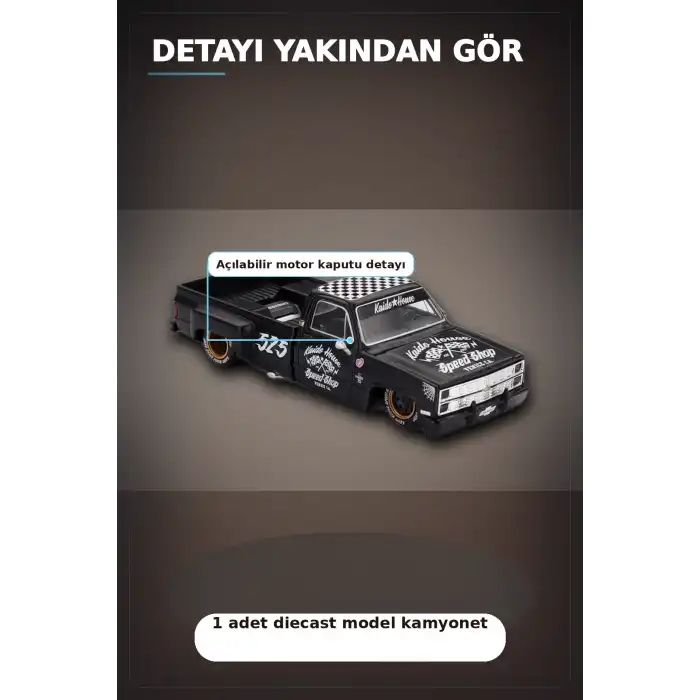 Hot Rod Tasarımlı 1/64 Chevrolet Silverado Dually Diecast Model Araba - Tekli Kutu BX-313351