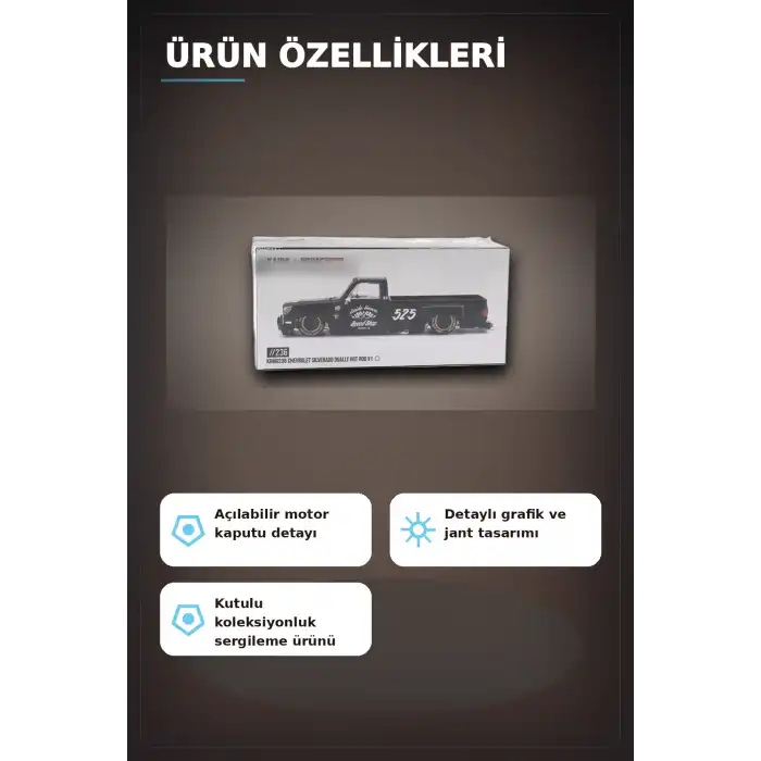 Hot Rod Tasarımlı 1/64 Chevrolet Silverado Dually Diecast Model Araba - Tekli Kutu BX-313351