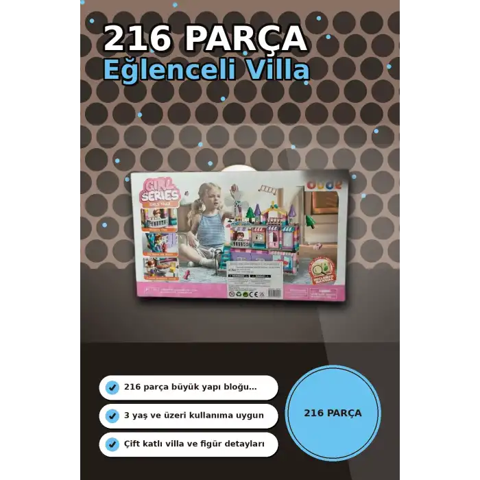 216 Parca Buyuk Yapi Tasi Seti Kiz Villasi Monte Edilebilir Egitici Oyuncak BX-313353