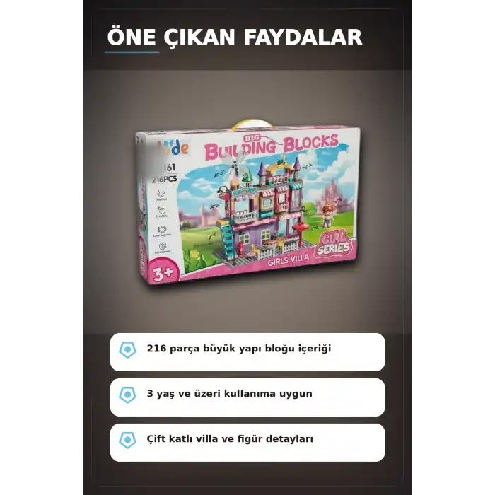 216 Parca Buyuk Yapi Tasi Seti Kiz Villasi Monte Edilebilir Egitici Oyuncak BX-313353