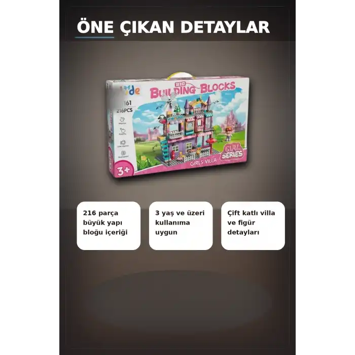 216 Parca Buyuk Yapi Tasi Seti Kiz Villasi Monte Edilebilir Egitici Oyuncak BX-313353