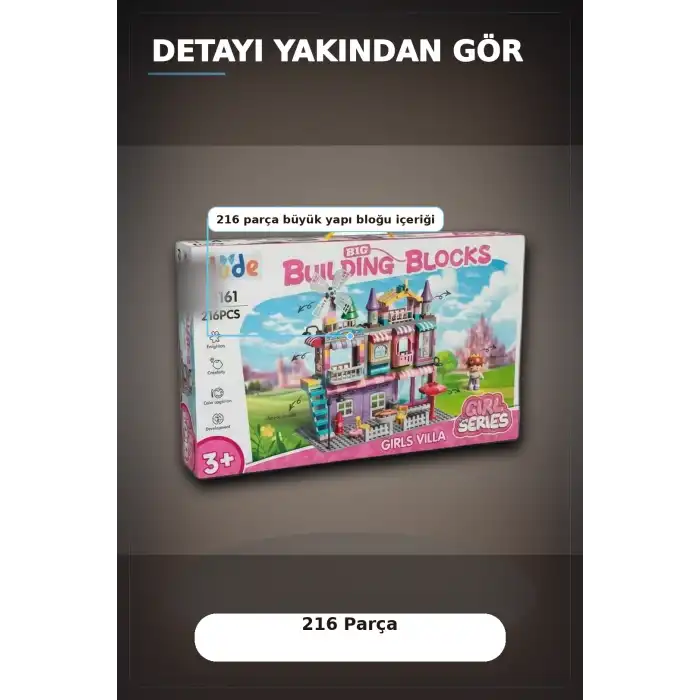 216 Parca Buyuk Yapi Tasi Seti Kiz Villasi Monte Edilebilir Egitici Oyuncak BX-313353