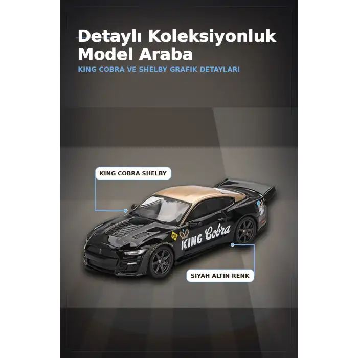 Siyah Altın Kaplamalı 1/64 Diecast Shelby GT500 Dragon Snake Konsept Model Araba BX-313355