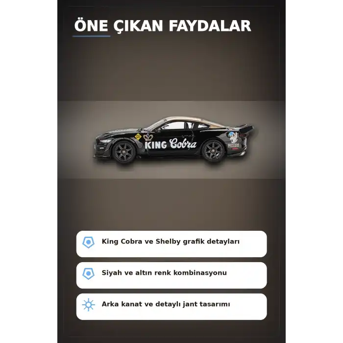Siyah Altın Kaplamalı 1/64 Diecast Shelby GT500 Dragon Snake Konsept Model Araba BX-313355
