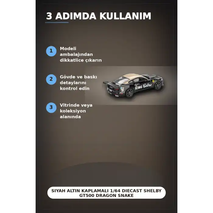 Siyah Altın Kaplamalı 1/64 Diecast Shelby GT500 Dragon Snake Konsept Model Araba BX-313355