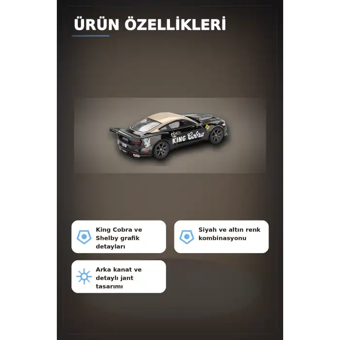 Siyah Altın Kaplamalı 1/64 Diecast Shelby GT500 Dragon Snake Konsept Model Araba BX-313355