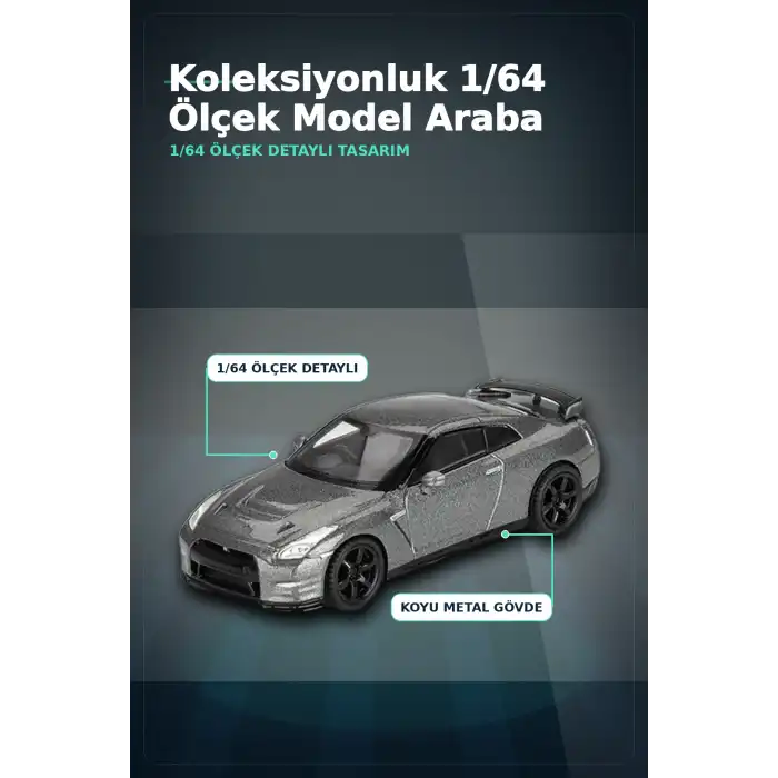 Diecast 1/64 Ölçek Nissan GTR Nismo R35 CRS Dark Metal Blister Paket Model Araba BX-313359
