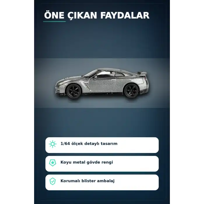 Diecast 1/64 Ölçek Nissan GTR Nismo R35 CRS Dark Metal Blister Paket Model Araba BX-313359