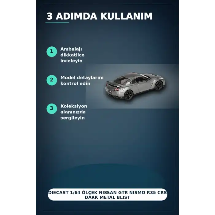 Diecast 1/64 Ölçek Nissan GTR Nismo R35 CRS Dark Metal Blister Paket Model Araba BX-313359