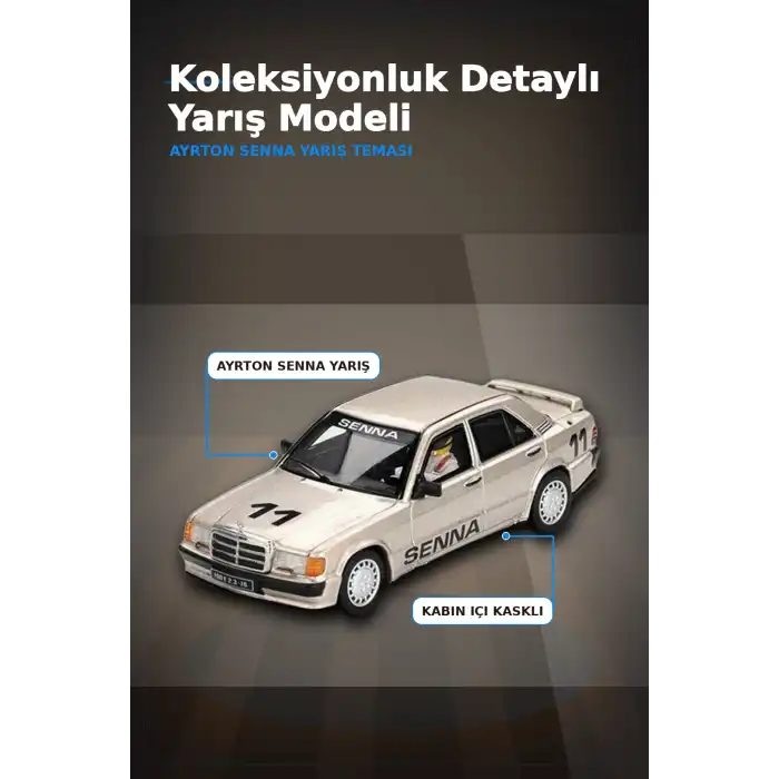 Ayrton Senna Logolu 1/64 Diecast Mercedes 190E Model Araba - Blisterli Paket BX-313360