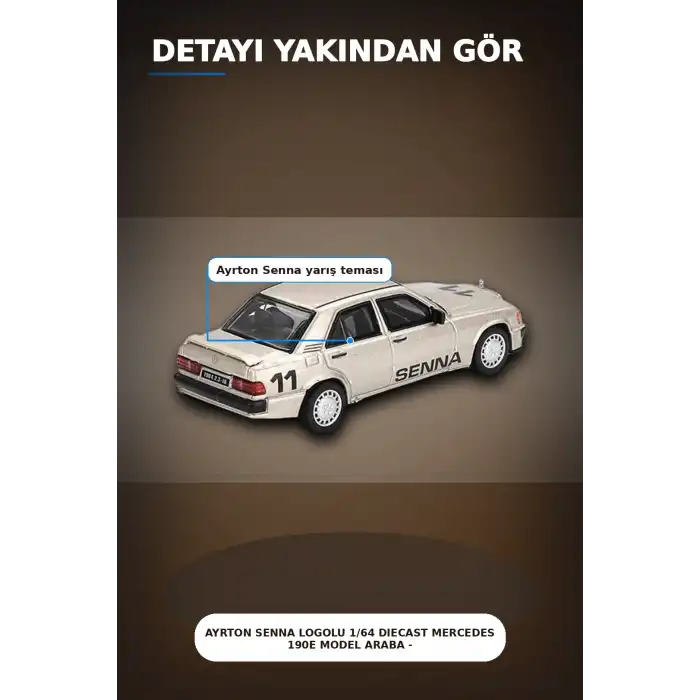 Ayrton Senna Logolu 1/64 Diecast Mercedes 190E Model Araba - Blisterli Paket BX-313360