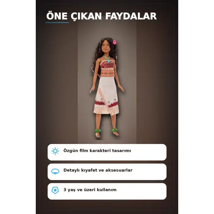 Disney Moana Live Action Film Karakteri 32 cm Bebek Oyuncak, 3-6 Yas Cocuk Hediyesi BX-313367