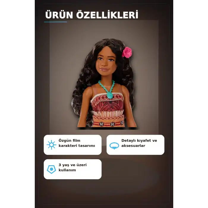 Disney Moana Live Action Film Karakteri 32 cm Bebek Oyuncak, 3-6 Yas Cocuk Hediyesi BX-313367