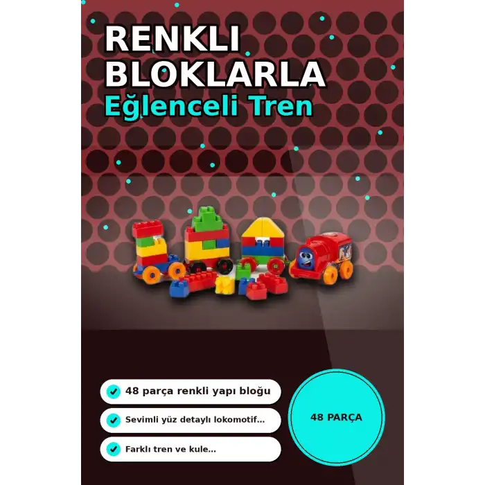 48 Parça Yapı Bloklu Tren - Çocuklar İçin Eğitici İnşa Seti, 54 mm Parça Boyu BX-313368