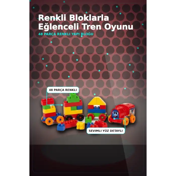 48 Parça Yapı Bloklu Tren - Çocuklar İçin Eğitici İnşa Seti, 54 mm Parça Boyu BX-313368