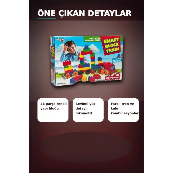 48 Parça Yapı Bloklu Tren - Çocuklar İçin Eğitici İnşa Seti, 54 mm Parça Boyu BX-313368