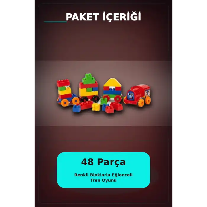 48 Parça Yapı Bloklu Tren - Çocuklar İçin Eğitici İnşa Seti, 54 mm Parça Boyu BX-313368