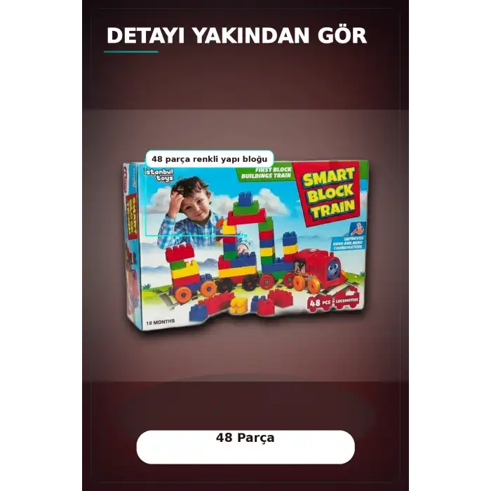 48 Parça Yapı Bloklu Tren - Çocuklar İçin Eğitici İnşa Seti, 54 mm Parça Boyu BX-313368