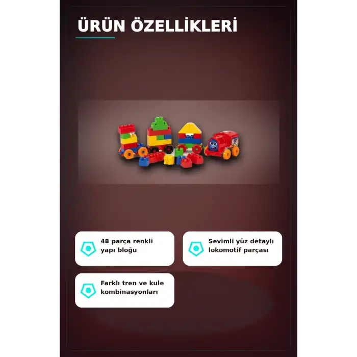 48 Parça Yapı Bloklu Tren - Çocuklar İçin Eğitici İnşa Seti, 54 mm Parça Boyu BX-313368