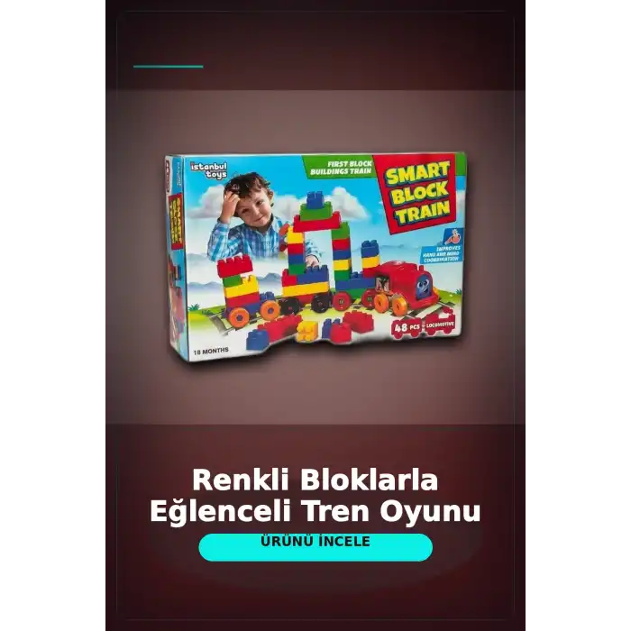 48 Parça Yapı Bloklu Tren - Çocuklar İçin Eğitici İnşa Seti, 54 mm Parça Boyu BX-313368