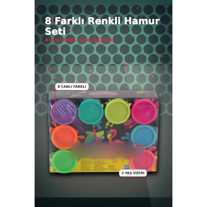 8 Adet 448 g Oyun Hamuru Seti, Neon veya Gökkuşağı Renk, 2+ Yaş Çocuk Modelleme BX-313371