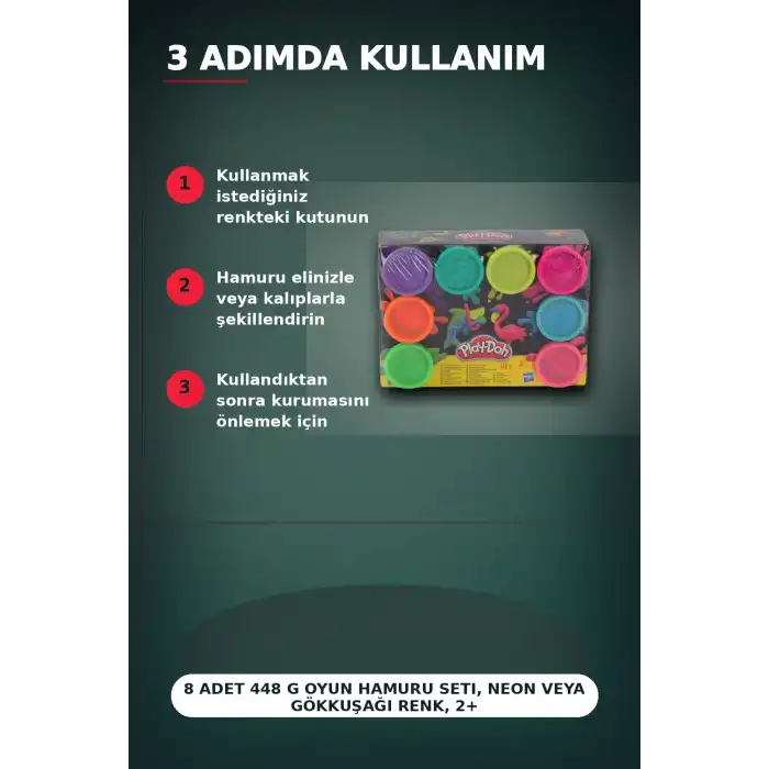 8 Adet 448 g Oyun Hamuru Seti, Neon veya Gökkuşağı Renk, 2+ Yaş Çocuk Modelleme BX-313371