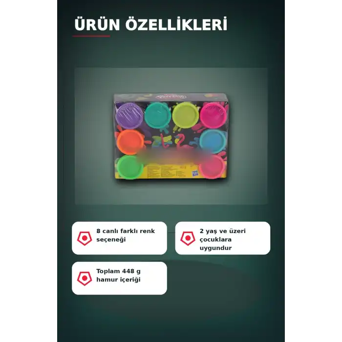 8 Adet 448 g Oyun Hamuru Seti, Neon veya Gökkuşağı Renk, 2+ Yaş Çocuk Modelleme BX-313371