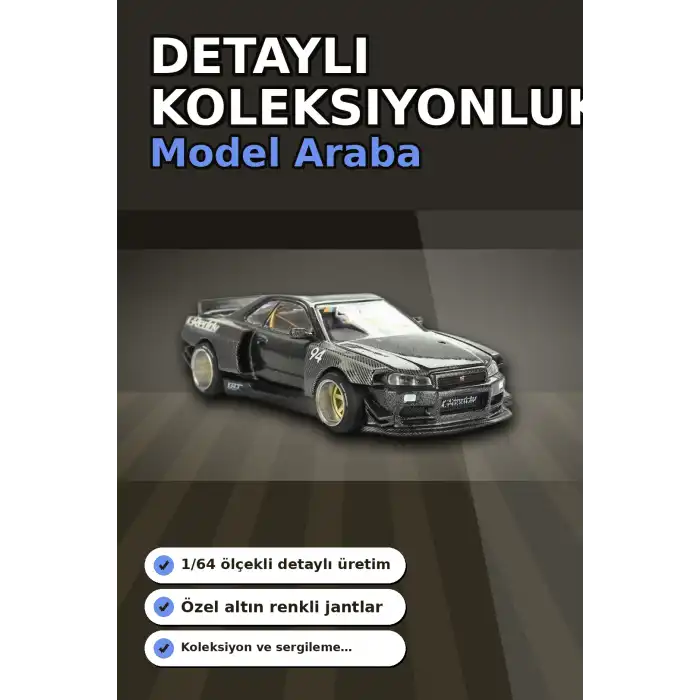 GReddy V2 1/64 Diecast Nissan Skyline GT-R R34 Kaido Works Model Araba, Koleksiyonluk BX-313373